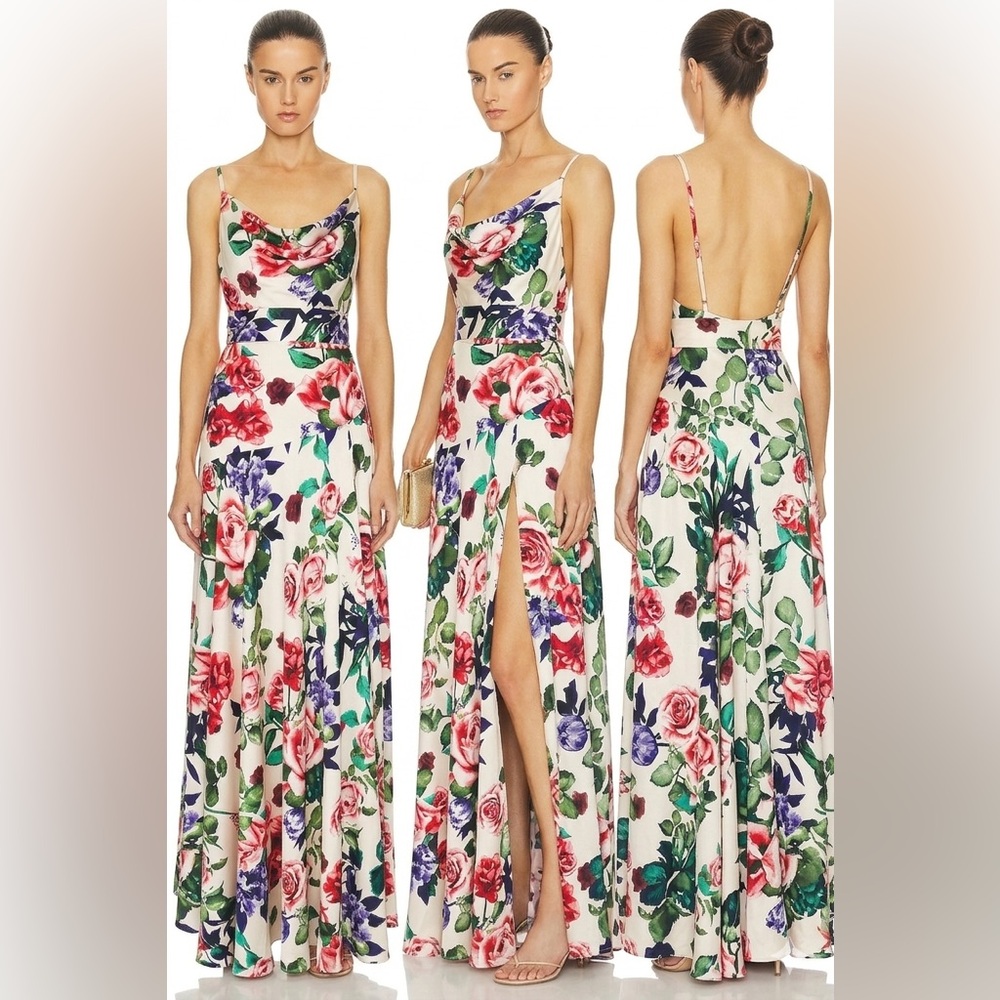 NEW Bronx and Banco Leo Maxi Dress in multi , Floral Cowl Neck Spaghetti Strap